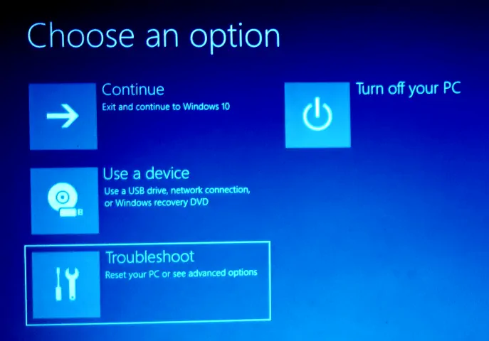 advanced boot menu: choose an option